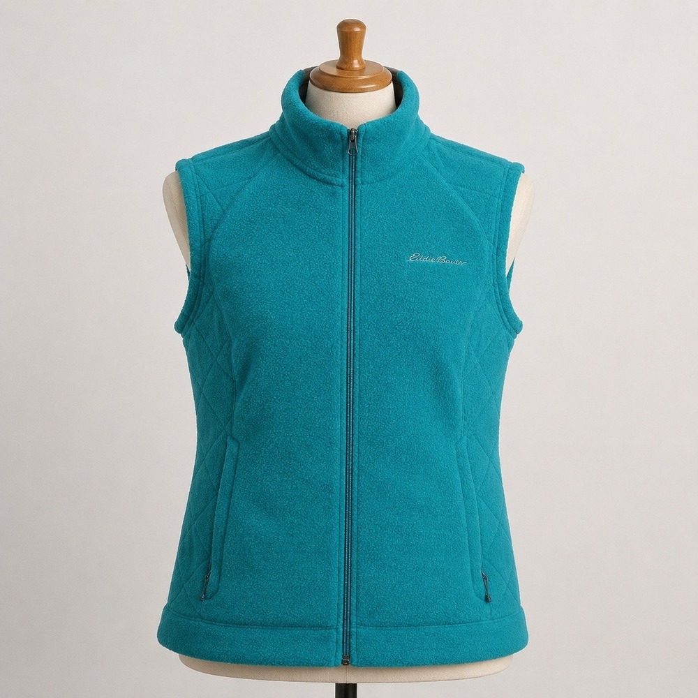 Eddie Bauer Fleece Vest Full Zip Womens XS Teal Blue Outdoor Hiking Sleeveless